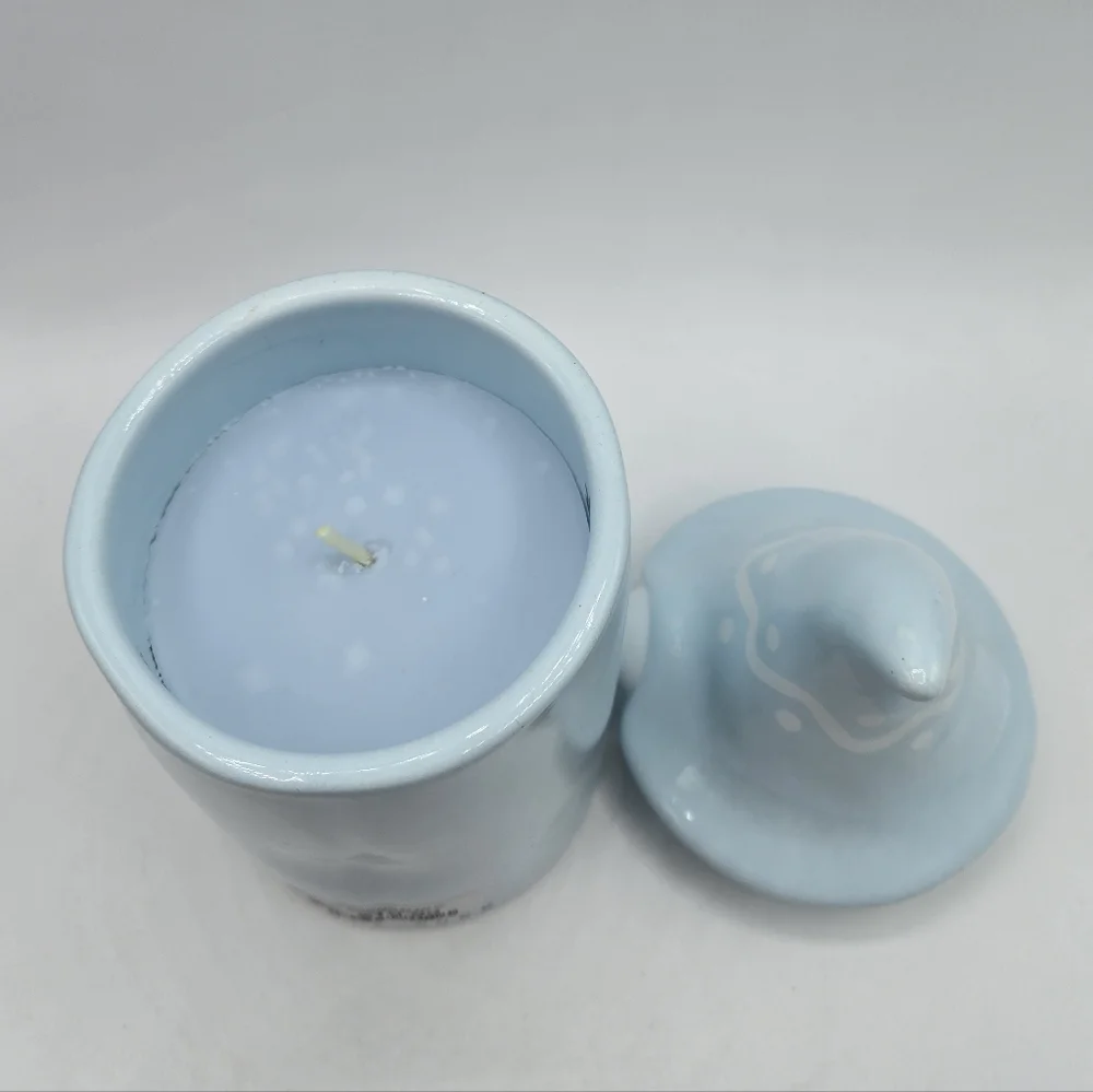Rae Dunn Gnomes Hat Topper Jelly Beans Ceramic Candle Canister Light Blue